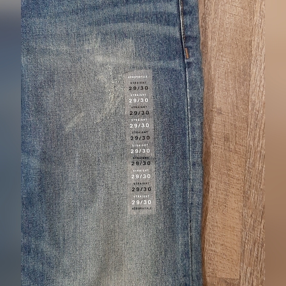 NEW Aeropostale Men's 29 x 30 Straight Leg Distressed Patched Denim Blue Jeans - Picture 3 of 7